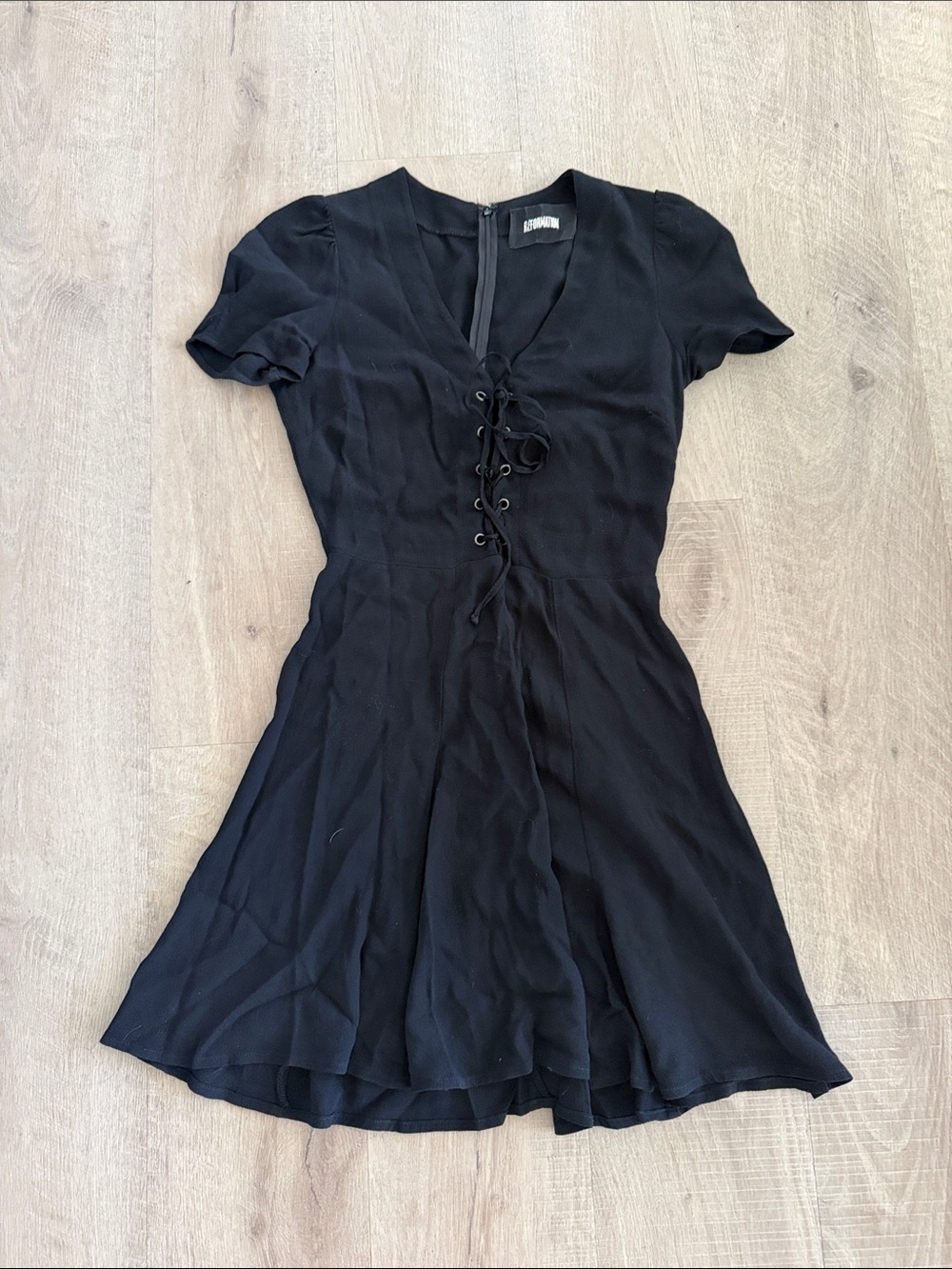 Reformation Black Lace-Up V-Neck Mini Dress size 0